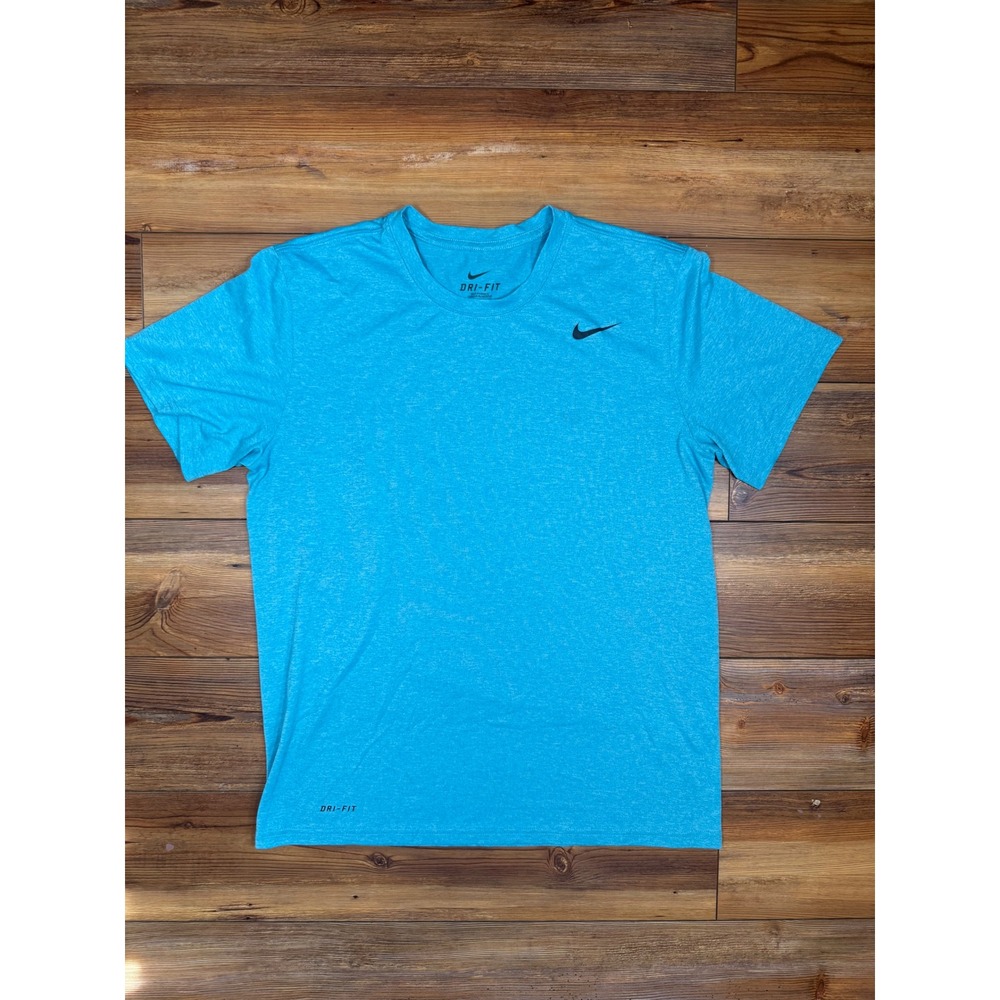 Nike Dri-FIT Mens Training Shirt Blue Heathered Short Sleeve Swoosh Tee Medium
